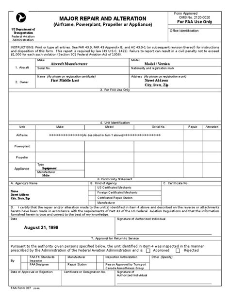 Faa Form 337 Federal Aviation Administration Aeronautics