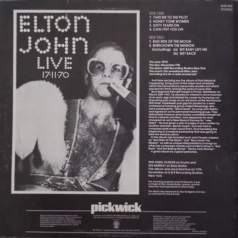 Elton John Live 171170 1977 Uk Issue Lp 33 Rpm Album Vinyl Etsy