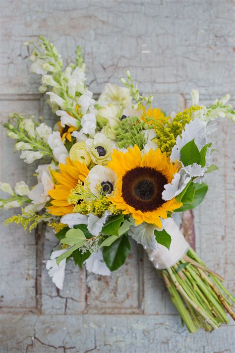 Bright Sunflower And Anemone Bridal Bouquet