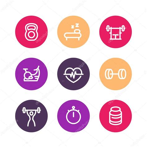 Fitness Line Icons Thick Outline Workout Fitness Symbol Training