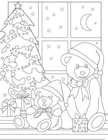 Candy cane coloring page by dover publications. Cute Teddy Bears near Christmas Tree coloring page | Free ...