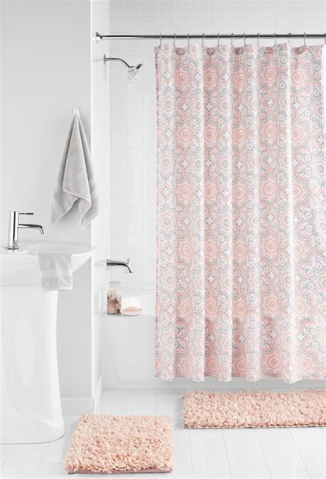 Mainstays Shag Rug And Shower Curtain 15 Piece Bath Set Blush