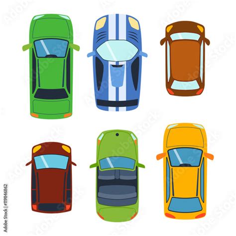 Vector Car Vehicle Set Icon Top View From Above Car Top View Some