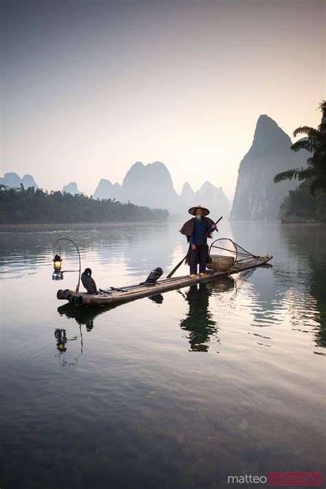 Fisherman With Cormorants On The Li River Near Guilin China