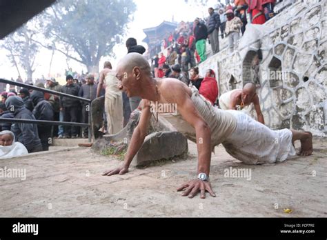 Sankhu Nepal 24th Jan 2016 A Nepalese Hindu Devotee Rolls On The Ground As A Part Of Ritual