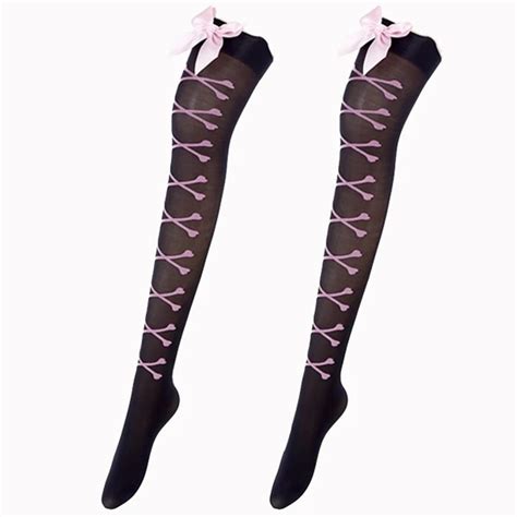 sexy womens top bow bowknot over knee thigh high long lace stockings 3 colors lace stockings
