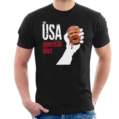 Print Black T Shirt Donald Trump American Idiot Greenday Mens T Shirt