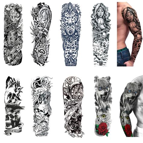 Tattoo Stickers Temporary Tattoo Sleeves 8 Sheets Large Fake Black Full