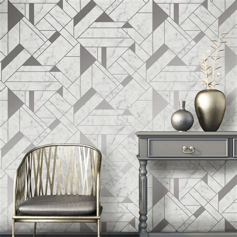 Crown Luxe Mayfair Islington Geometric Marble Wallpaper