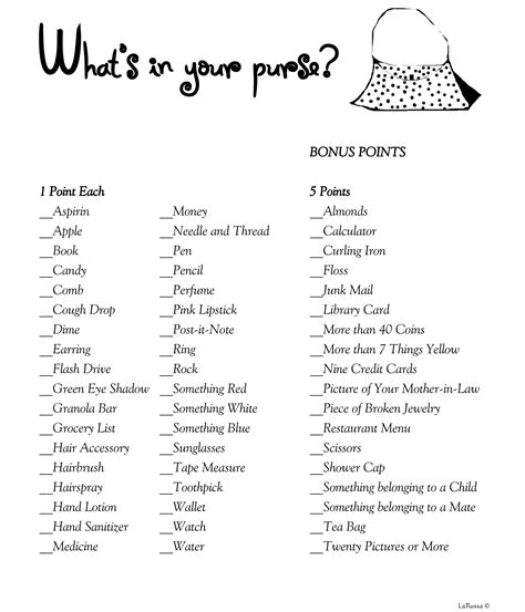7 Best Free Printable What S In Your Purse Game Artofit