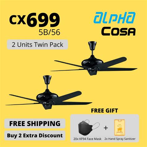 2 Units Alpha Cosa Cx699 Remote Ceiling Fan Black 4 Speeds Shopee