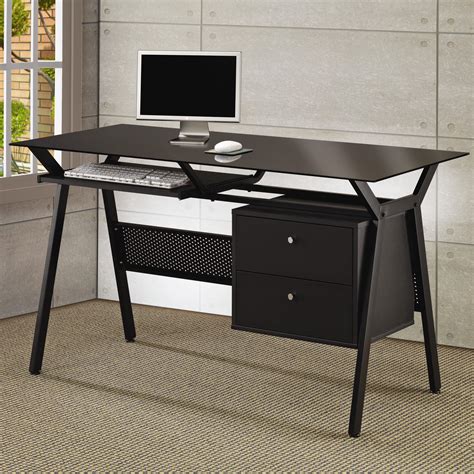 Coaster Metal And Glass Computer Desk With Two Storage Drawers Rifes Home Furniture Table