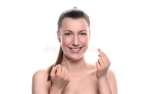 Smiling Naked Woman Holding Dental Floss Stock Image Hot Sex Picture