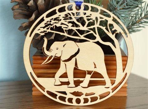 Wood Elephant Ornament Woodcut Elephant Intarsia Wood