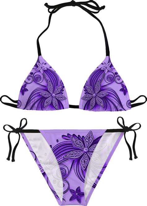 Purple Florals Bikini Set Stylish Saturated Pastel Violet Color