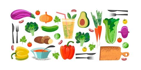Conjunto De Verduras Dibujadas A Mano Comida Vegetariana Deliciosas