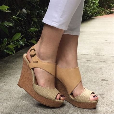 Urban Outfitters Shoes Perfect Tan Peep Toe Platform Cork Wedge