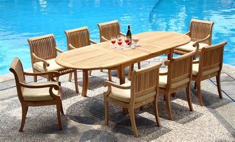 Teak Dining Set8 Seater 9 Pc 117 Double Extension Oval Table 8 Giva