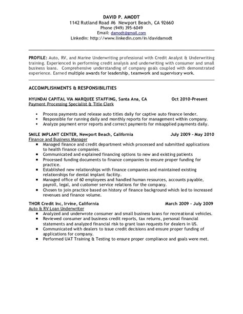 The role of the finance officer involves providing financial and administrative support to colleagues, clients and reporting to a manager and supporting the finance and accounting teams, a finance officer job description should include some of the below key. Underwriting & Credit Analyst Resume