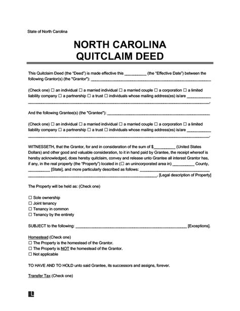 North Carolina Quit Claim Deed Template
