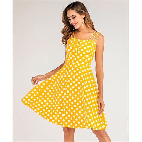 Adorable Polka Dots Strappy Sleeveless High Waist Summer Tea Party