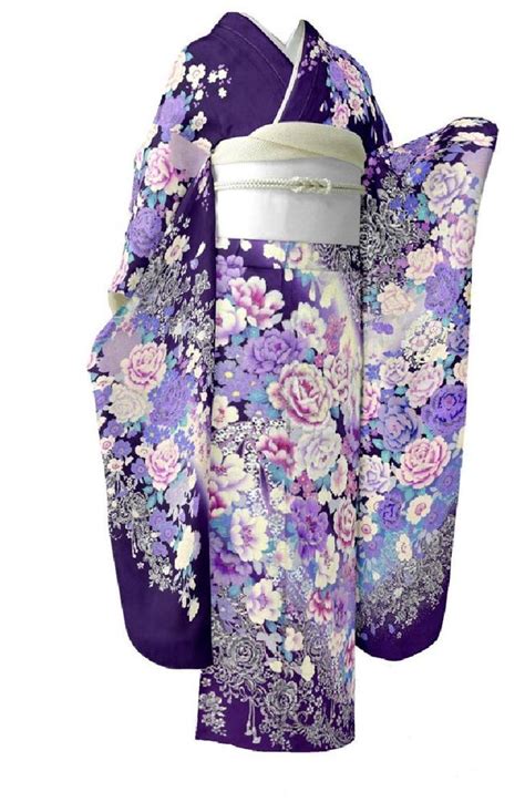 Maiko Kyoto Yuzen Pure Silk Furisode Kimono Set Purple Lobe Small