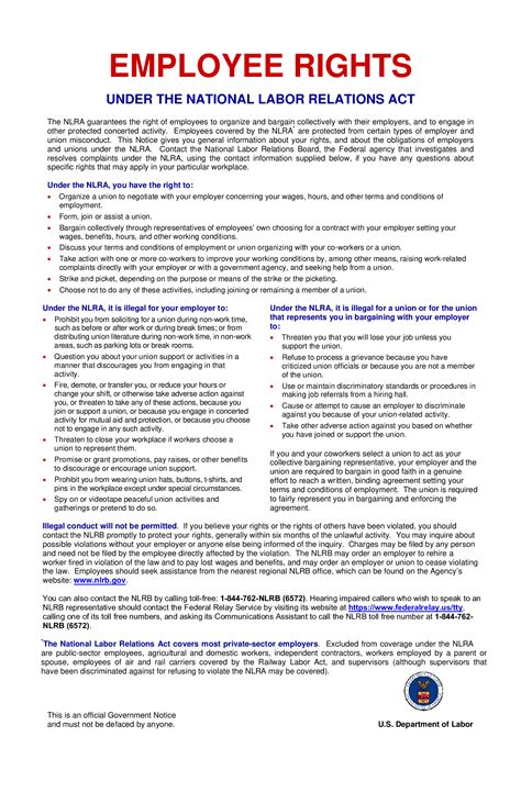 Free Federal Nlra Employee Rights Labor Law Poster 2021