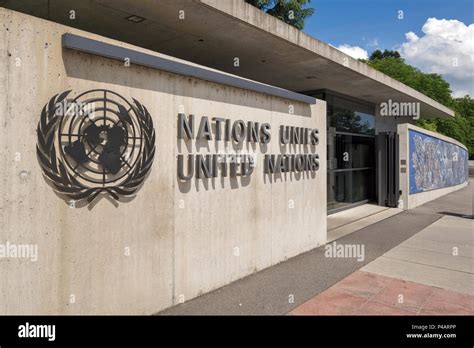 Geneva Switzerland The Palace Of Nations Entry And Logo