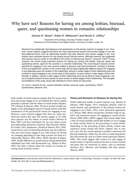 Pdf Why Have Sex Reasons For Having Sex Among Lesbian Bisexual