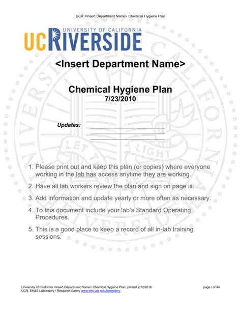 Chemical Hygiene Template Environmental Health And Safety