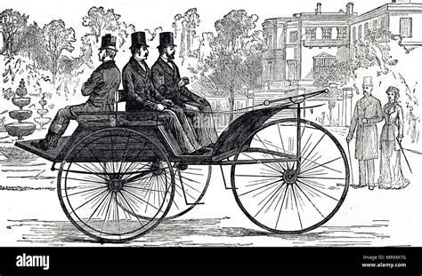 Engraving Depicting A Steam Powered Tricycle Being Used In London