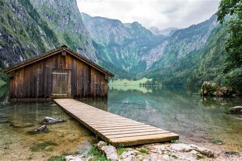 Mountain Lake Mountain Lake With Dock And Boat House Stock Image
