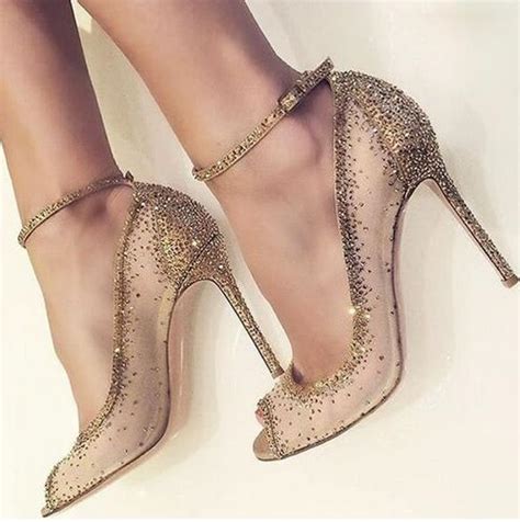 spring fashion women open toe gold bling bling diamond pumps crystal ankle strap high heels