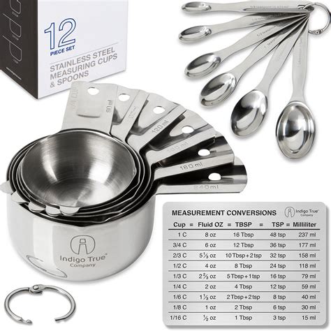 12 Piece Measuring Cups And Spoons With Conversions Magnet Indigo True