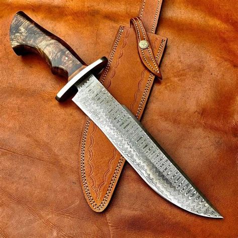 Custom Handmade Damascus Steel Bowie Knife With Leather Sheath Nb