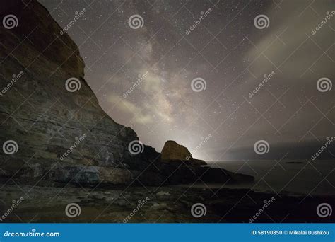 Ocean Rocks With Milky Way Stock Photo Image Of Pacific 58190850