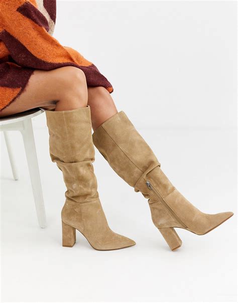 Bershka Faux Suede Slouch Knee High Boots In Natural Lyst
