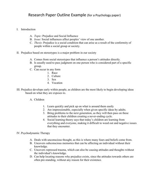 Research Paper Outline Example For A Psychology Paper