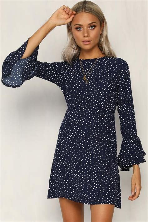 Know What I Want Dress Navy Polka Dot Dress High Neckline Fit And