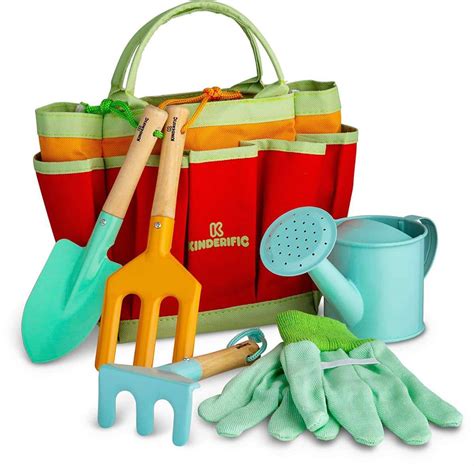 Kids Gardening Tool Set Watering Pail Can Rake Fork Gloves Shovel Bag