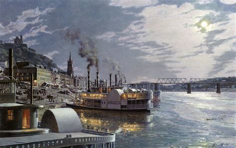 John Stobart Cincinnati The Public Landing By Moonlight C 1875