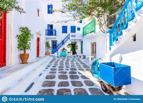 Mykonos Greece Cobblestone Alley Whitewashed Village Greek Islands