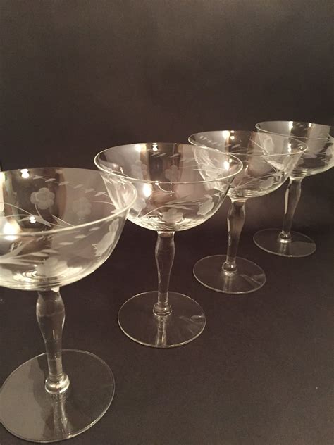 Excited To Share This Item From My Etsy Shop 4 Etched Vintage Champagne Coupes