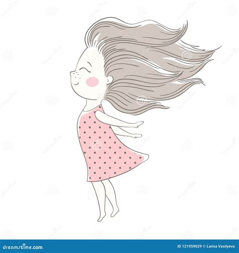 Wind Blows Hair Of Cute Girl Stock Vector Illustration Of Casual