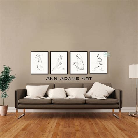 Set Of Charcoal Drawing Nude Sketch Nude Art Minimalist Etsy