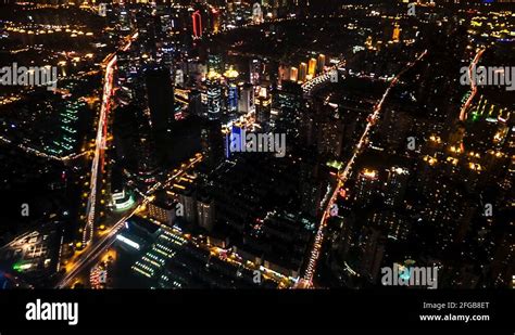 Shanghai Aerial Night City View With Traffic 4k Time Lapse Stock Video