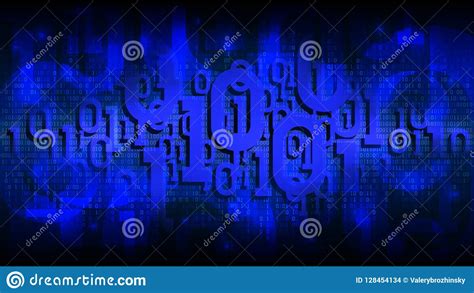 Matrix Blue Background With Binary Code Shadow Digital Code In