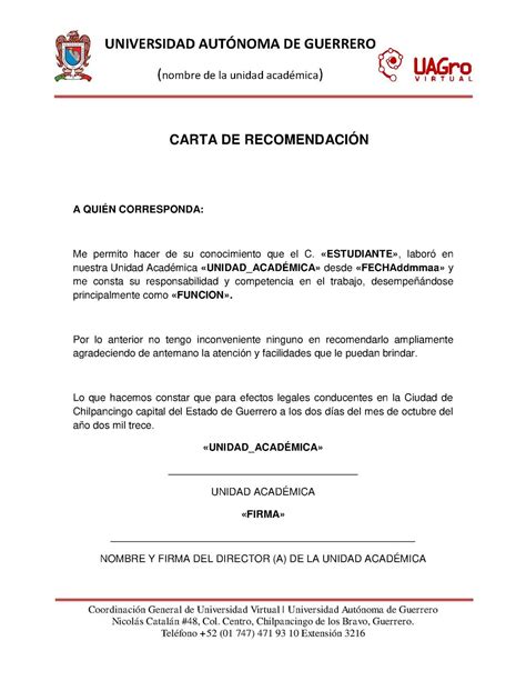 Ejemplo De Carta De Recomendacion Academica Para Universidad Nuevo