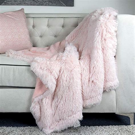 Homey Cozy Faux Fur And Flannel Pink Throw Blanket Super Soft Shaggy Fleece Fuzzy