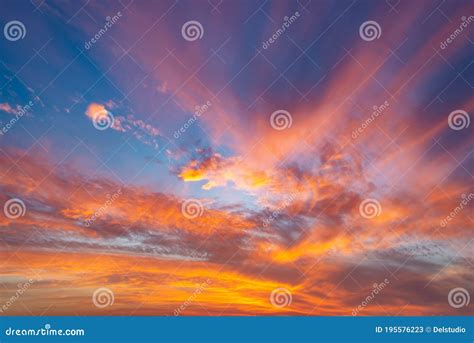 Dramatic Orange Sky With Clouds Sunset Background Stock Image Image